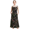 D001 Women All-over floral embroidered tulle bare shoulder grosgrain strap midi party dress
