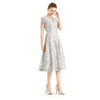 D062-7 Women Scroll leaf flower sequin embellished V neck cap sleeves flared midi evening dress
