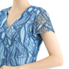 D062-8 Women 2-tone eyelet lace V neck cap sleeves flared midi evening dress