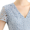 D062-4 Women medallion lace pattern V neck cap sleeves flared midi evening dress