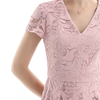 D062-2 Women Scroll leaf lace V neck cap sleeves flared midi evening dress
