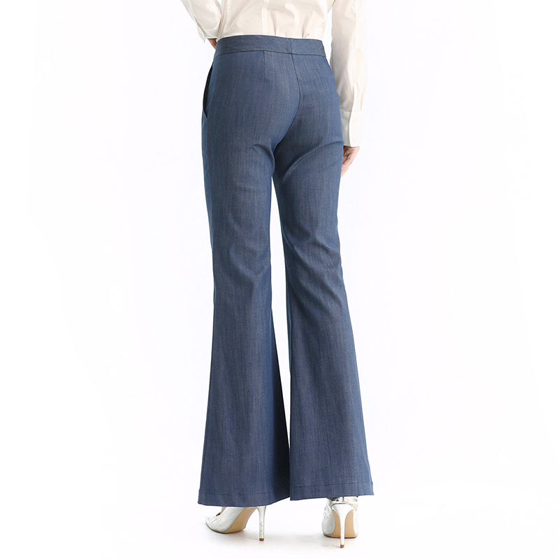 P164-2 Women Tencel polyester stretch denim flared smart casual tailored trousers