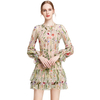 D005 Women All-over embroidered long bell sleeves mini party dress