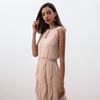 D229 Women solid heavy georgette sleeveless ruffled detail A-shape maxi party dress