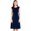 D026 Women Semi-sheer metallic knit round neck sleeveless A-line flared midi party dress