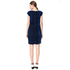 D029 Women Solid metallic knit V neck cap sleeves fitted mini party dress 