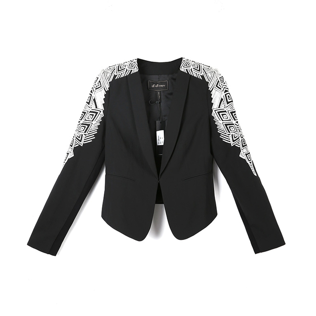 H027 Women ethnic embroidered long sleeve tailored short blazer