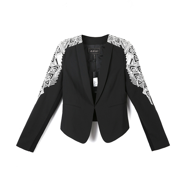 H027 Women ethnic embroidered long sleeve tailored short blazer