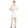 T064-5 Women floral lace V neck short sleeve elasticated hem cropped blouse