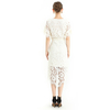 T064-5 Women floral lace V neck short sleeve elasticated hem cropped blouse
