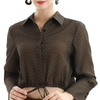 T060-2 Women Polka dot print shirt collar long sleeves drawstring waist cropped blouse
