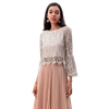 T228 Women 2-tone floral eyelash lace long bell sleeves scallop hem blouse