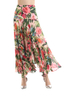 S069-2 Women Floral print panelled asymmetric pleated ruffle long flare skirt
