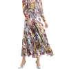S069 Women Retro print panelled asymmetric pleated ruffle long flare skirt