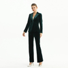 J146 Women Velvet combo satin notched lapel long sleeves tailored-cut single-breasted blazer