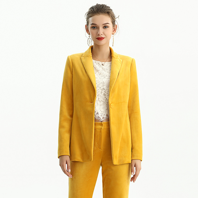 J155-4 Women Velvet notched lapel long sleeves tailored-cut single-breasted blazer