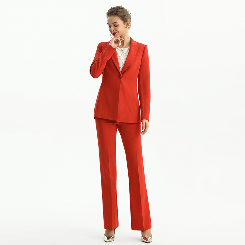 J156-2 Women Polyester crepe long sleeves notched lapel tailored-cut single-breasted blazer