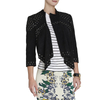 H026 Women faux suede panel eyelet embellished asymmetric short jacket