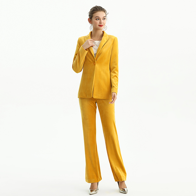 J156-3 Women Velvet notched lapel long sleeves tailored-cut single-breasted blazer
