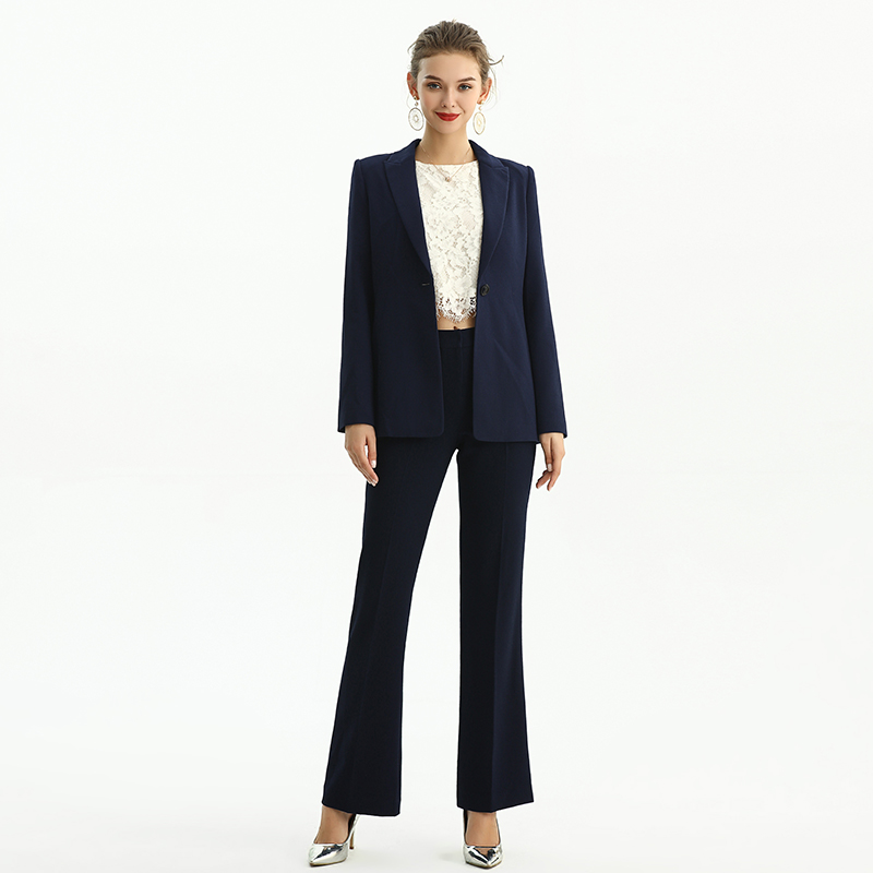 J156-1 Women Polyester crepe long sleeves notched lapel tailored-cut single-breasted blazer