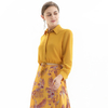 T104 Women Solid classic collar long sleeves drawstring waist cropped blouse
