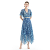 S065-4 Women 2-tone eyelet lace asymmetric long flare handkerchief skirt