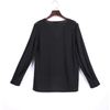 V241 Women Solid V-neck gathered shoulder sequin faggoting trimmed long sleeves blouse