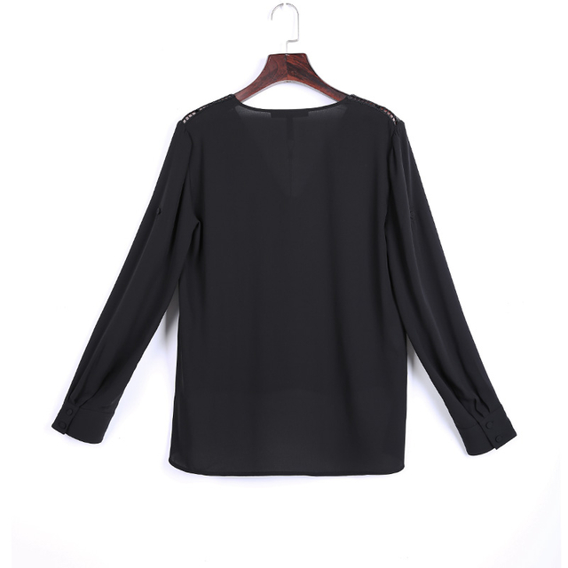 V241 Women Solid V-neck gathered shoulder sequin faggoting trimmed long sleeves blouse