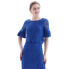 T116 Women floral lace boat neck short sleeves scallop hem short blouse