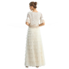 T122-2 Women 2-tone floral lace boat neck ruffled short sleeves blouse