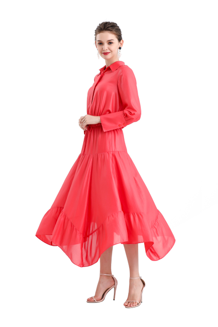 S068-6 Women Laminated chiffon asymmetric panelled long flare handkerchief skirt