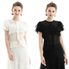 T066 Women Chiffon round neck short sleeve ruffled lace tiered blouse