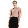 T067 Women Solid shirt collar ruffle cut-out long sleeves career blouse