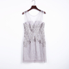 Y964 Women Floral lace round neck sequin motif fitted mini evening dress