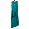 8A59 Women Solid V-neck front drape high-low design asymmetric hem day dress