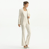  P147-3 Women Ivory lace bonded fabric mid-rise straight leg evening long pants