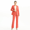 P147-1 Women Bonded floral lace mid-rise straight leg evening long pants.