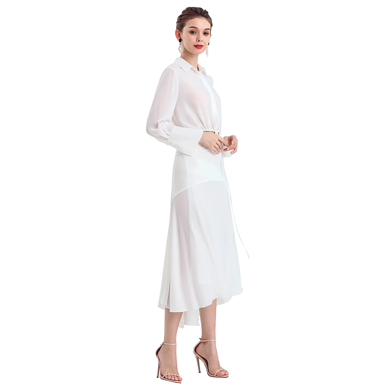 S070-4 Women White wrap design panelled asymmetric casual midi skirt 