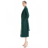 C096 Women Heavy satin long sleeves contrast piping long wrap coat