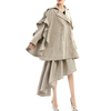C143 Women Faux suede notch collar over size ruffle detailed double breasted winter over coat