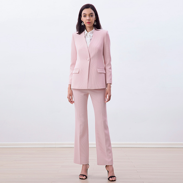 P147-8 Women Waffle pique mid-rise fitted straight leg tailored trousers