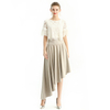 S145-1 Women Faux suede wide waistband full circle high low asymmetric flare skirt