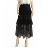 S167 Women Sequin embellished lace Swiss dot tulle tiered ruffle long evening skirt