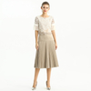 S135 Women Faux suede yoke design sunburst pleated midi skirt