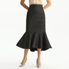 S168-2 Women Metallic jacquard trumpet ruffle hem mermaid midi skirt