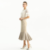 S168 -1 Women Faux suede perforated flounced ruffle mermaid midi skirt