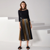 C027A Women Metallic printed color-block full circle sunburst pleated evening midi skirt