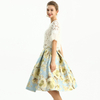 S137-2 Women Metallic floral jacquard inverted pleat A-line midi skirt