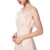 D041 Women Solid crepe feather-trimmed off-shoulder party jumpsuit 