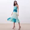 D261 Women Tie-dye print strappy flared tiered ruffle midi dress